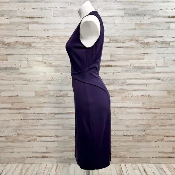 Elie Tahari Sleeveless Stretch Knit Sheath Dress Size S Purple Plum V-Neck - Picture 5 of 15